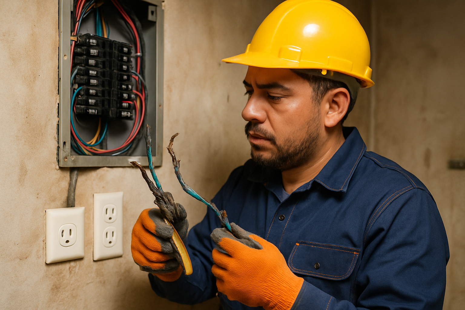 Electricista revisando una instalación eléctrica residencial Electricista revisando una instalación eléctrica residencial