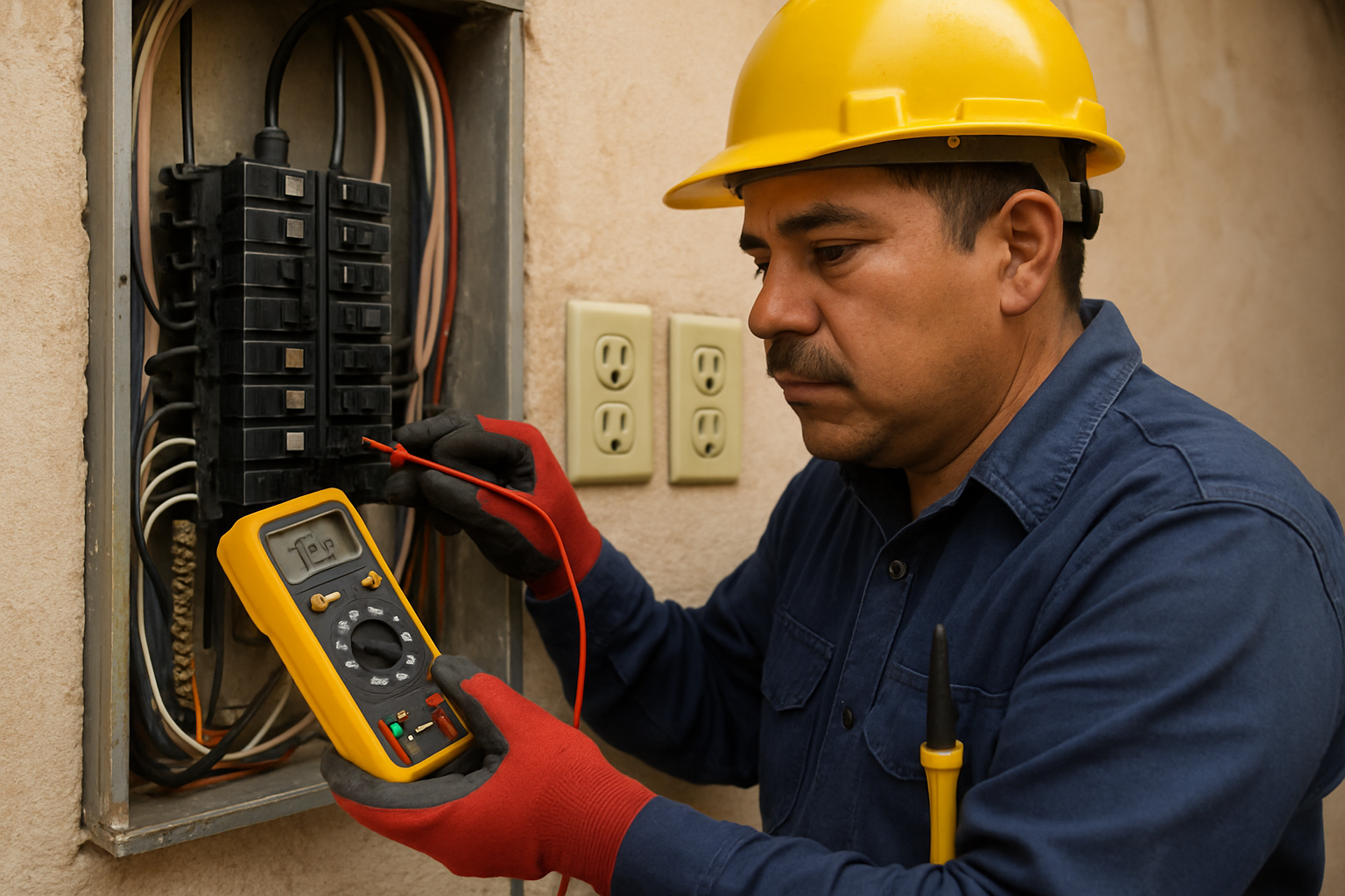 Electricista revisando una instalación eléctrica residencial