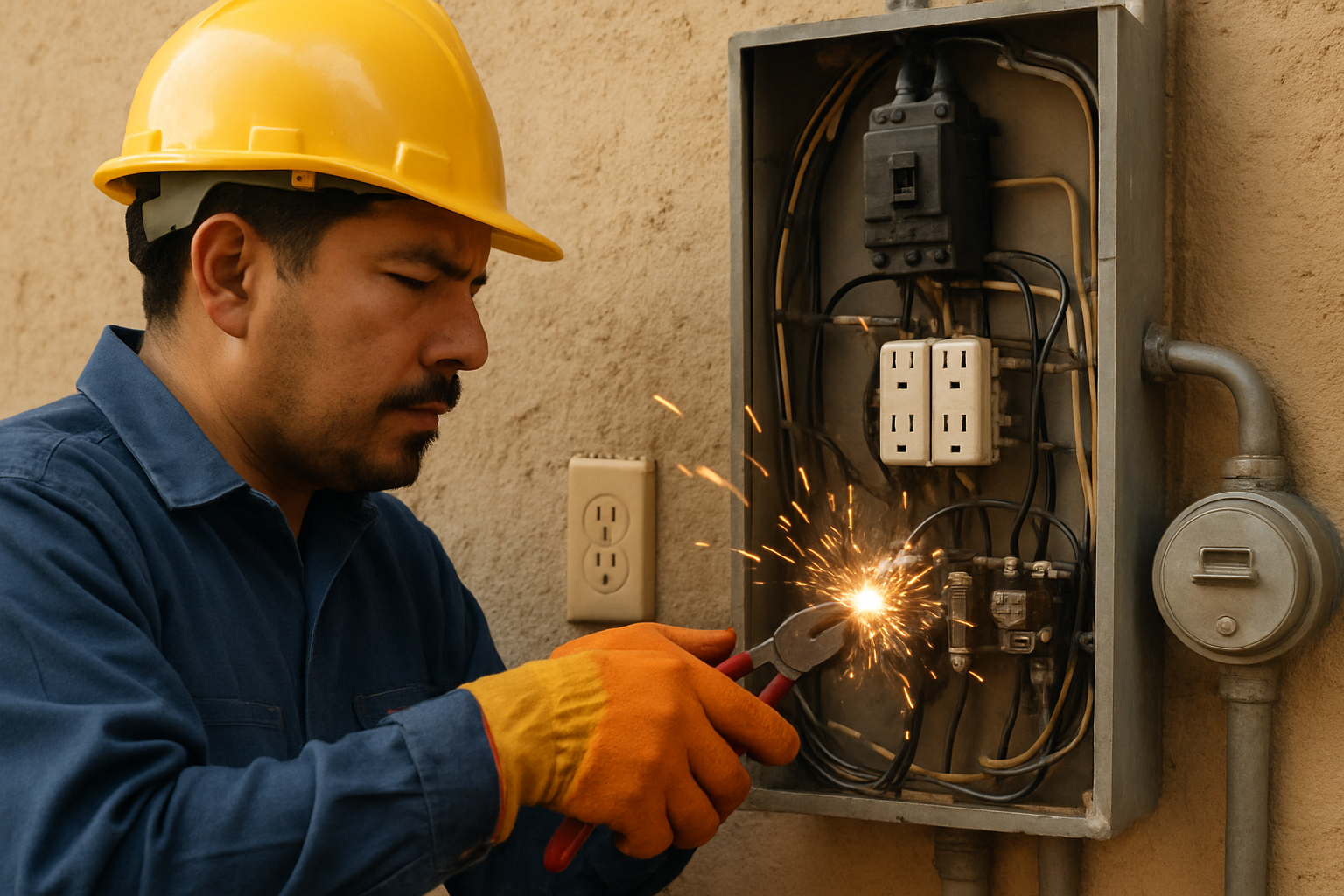 Electricista revisando una instalación eléctrica residencial Electricista revisando una instalación eléctrica residencial