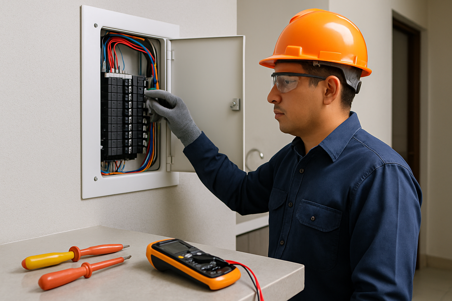 Electricista revisando una instalación eléctrica residencial